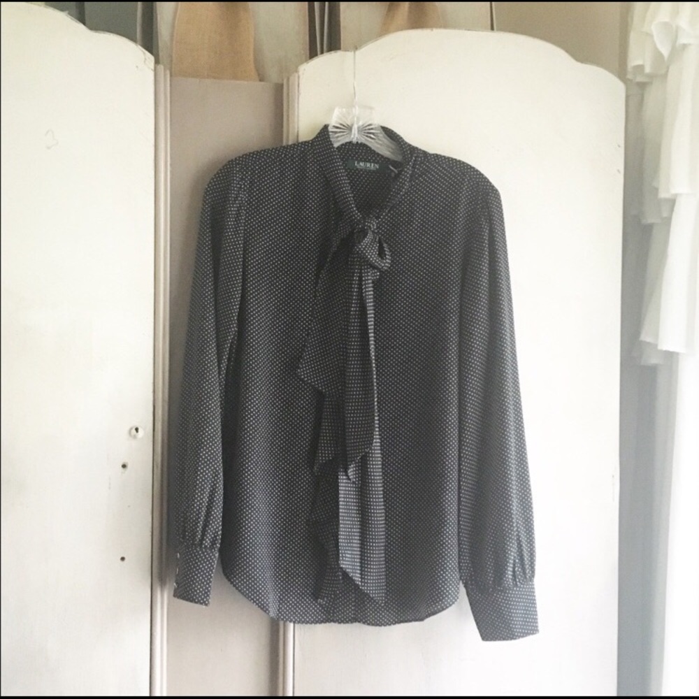 NWT Lauren Ralph Lauren Georgette Tie Neck Top